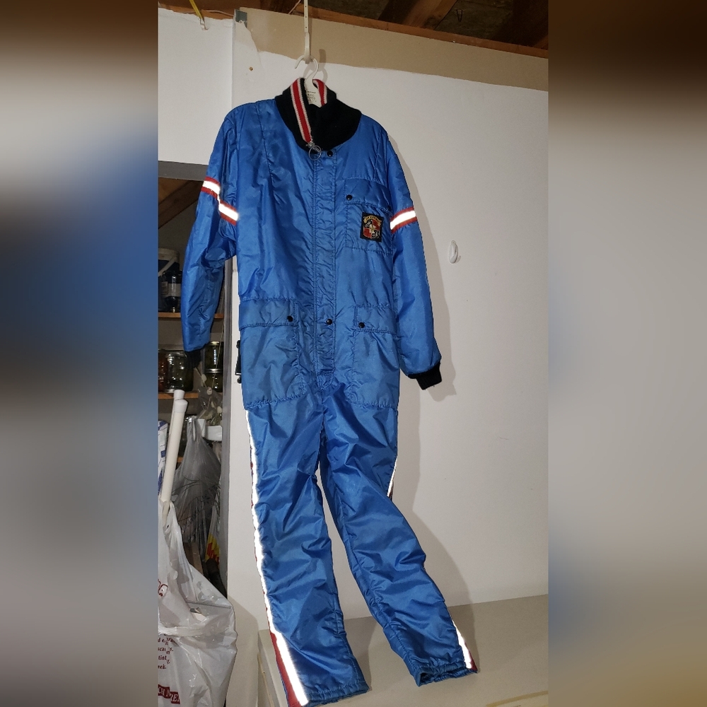 Sterns Vintage Ski Suit One Piece Blue with Red & White Stripes